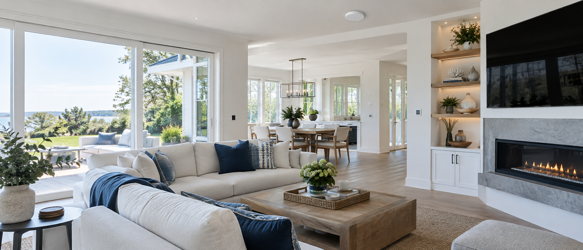 Bright, modern connected home overlooking the water